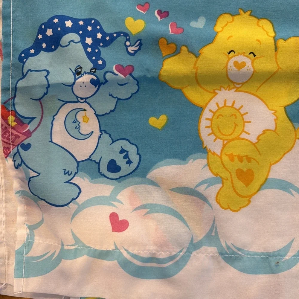 Care Bear Flat Sheet Rainbow Hearts Franco Mfg USA 2002 Vintage